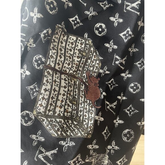 Louis Vuitton Paris Black Silk Scarf With Monogram & Animal Print Design - Picture 2 of 6